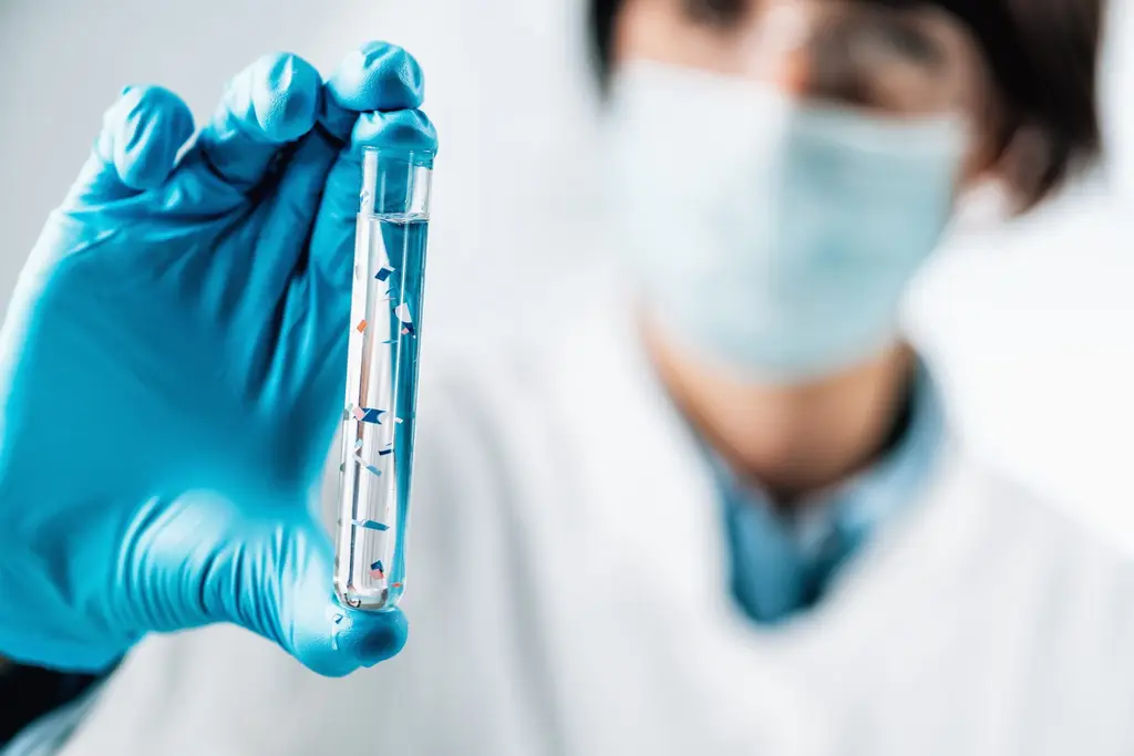 Water sample in a test tube ready for analysis at Oakwater Laboratories, Devon